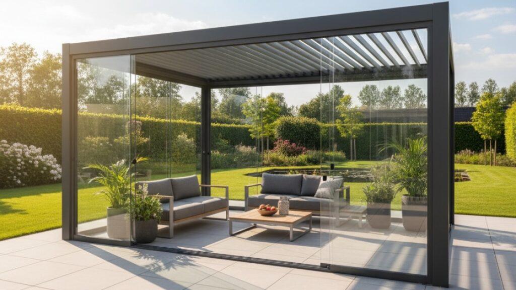 Pergola met lamellen schuifdak