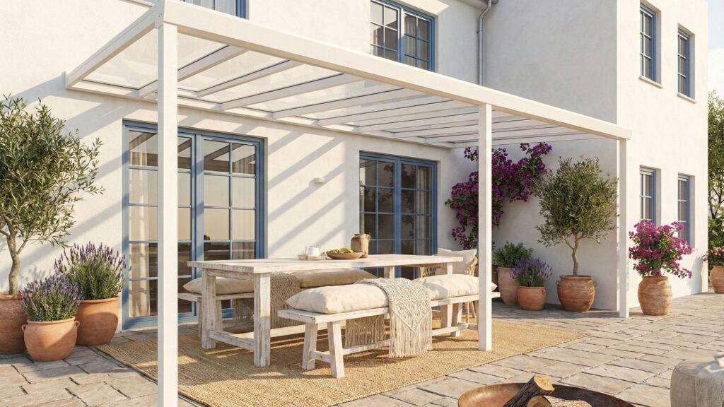 aluminium veranda met warme ibiza uitstraling