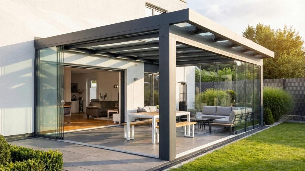 Veranda aanbouw gekoppeld aan woning met directe doorgang naar buiten
